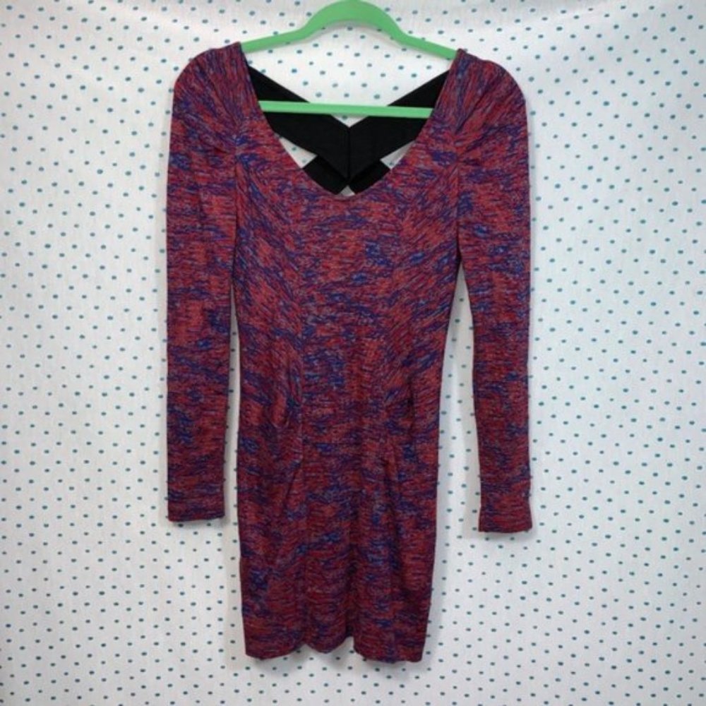BCBGeneration Rouge Printed Crisscross Back Long Sleeve Mini Dress